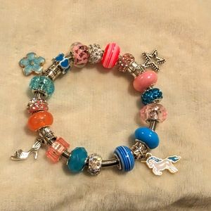 Handmade Pink and Blue Big Hole snake charm bracelet